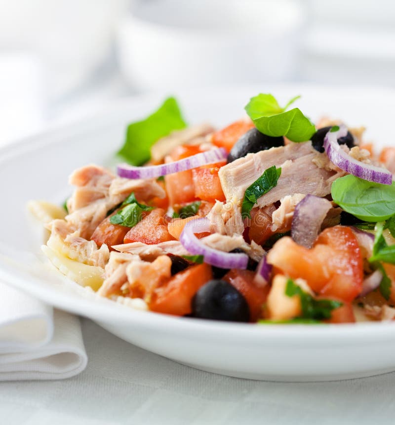Tuna Salad with Fresh Tomato and Pasta Stock Photo Image of tuna