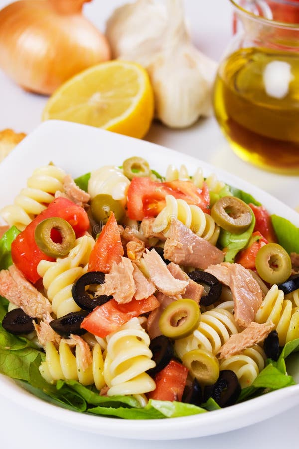 Tuna Salad with Pasta, Green and Black Olives Stock Photo Image of healthy, tuna 16420492