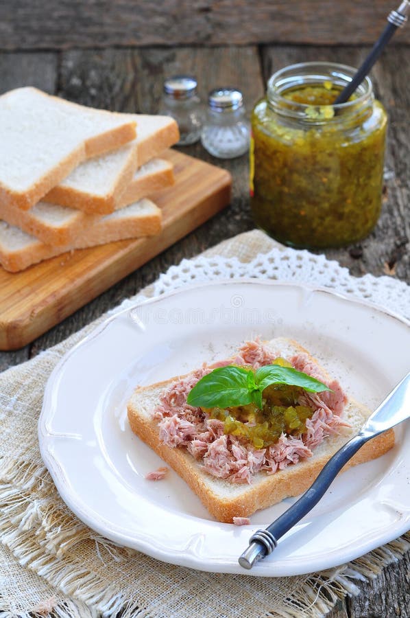 Tuna Sandwich with Cucumber Sweet Relish Stock Image Image of