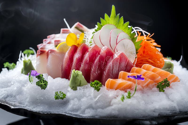 Tuna Sashimi Sliced on Ice. Fresh and Tasty Traditional Delicious