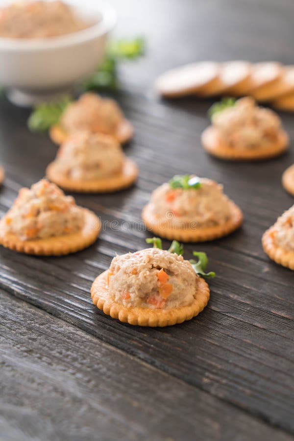Tuna spread with cracker stock photo. Image of slice 95280052