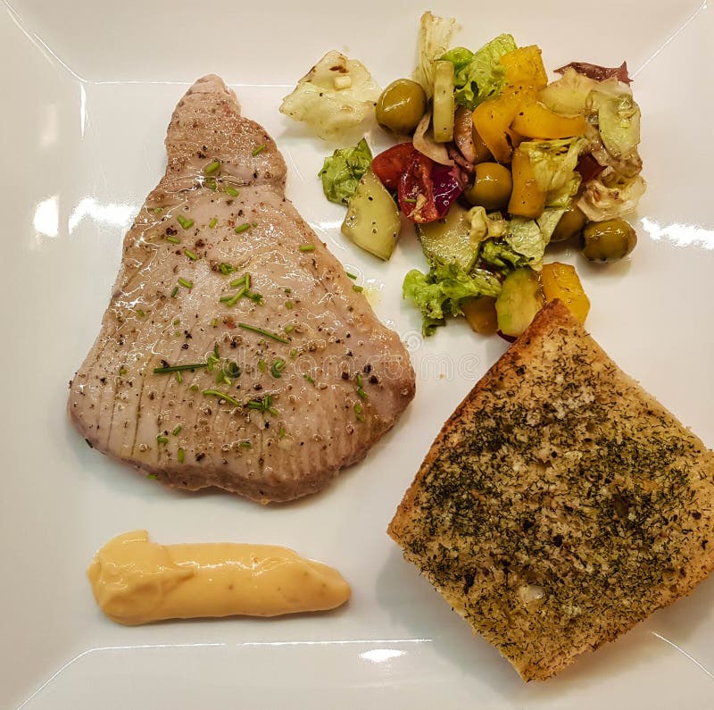 Fried Tuna steak stock image. Image of pink, meal, cuisine 202491873