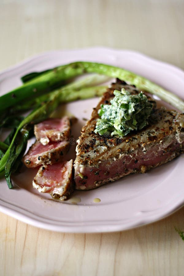 Tuna steak stock image. Image of dining, butter, rare 49383707
