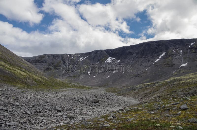 Tundra della montagna con i muschi e le rocce coperti di licheni, Hibi fotografia stock libera da diritti Tundra della montagna con i muschi e le rocce coperti di licheni, Hibi fotografia stock libera da diritti
