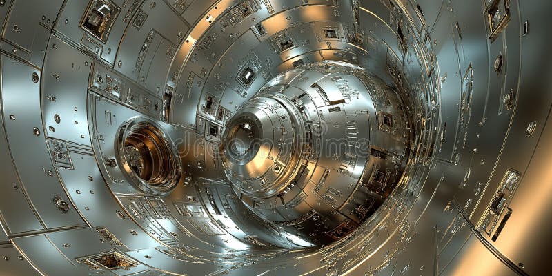 Tunel metalic complex cu tipare circulare într-un mediu futurist modern royalty free illustration