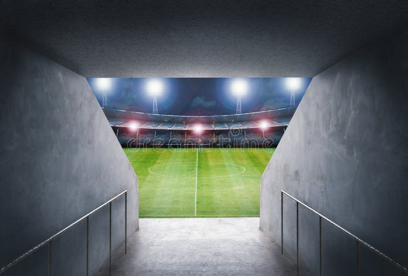 Tunel w stadium z zieleni polem obraz stock Tunel w stadium z zieleni polem obraz stock