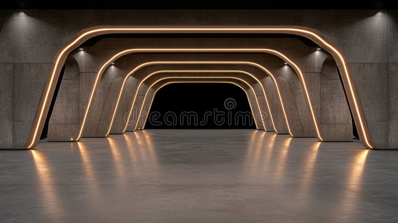 Tunelul modern din beton, cu perspectivă stock illustration