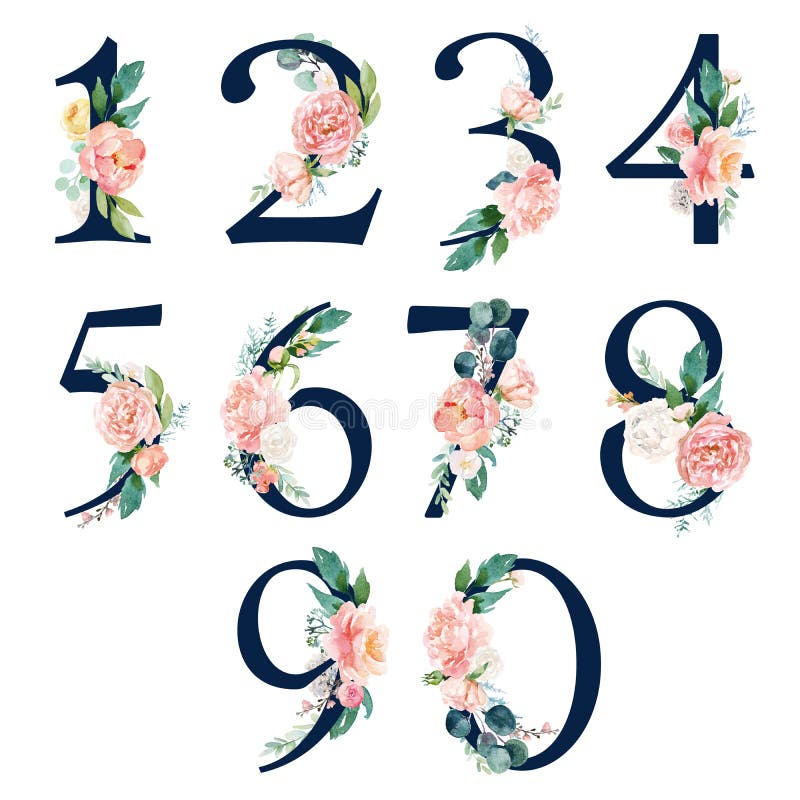 Tungt antal Florens - siffror 1, 2, 3, 4, 5, 6, 7, 8, 9, 0 med blommornas bouquetsammansättning