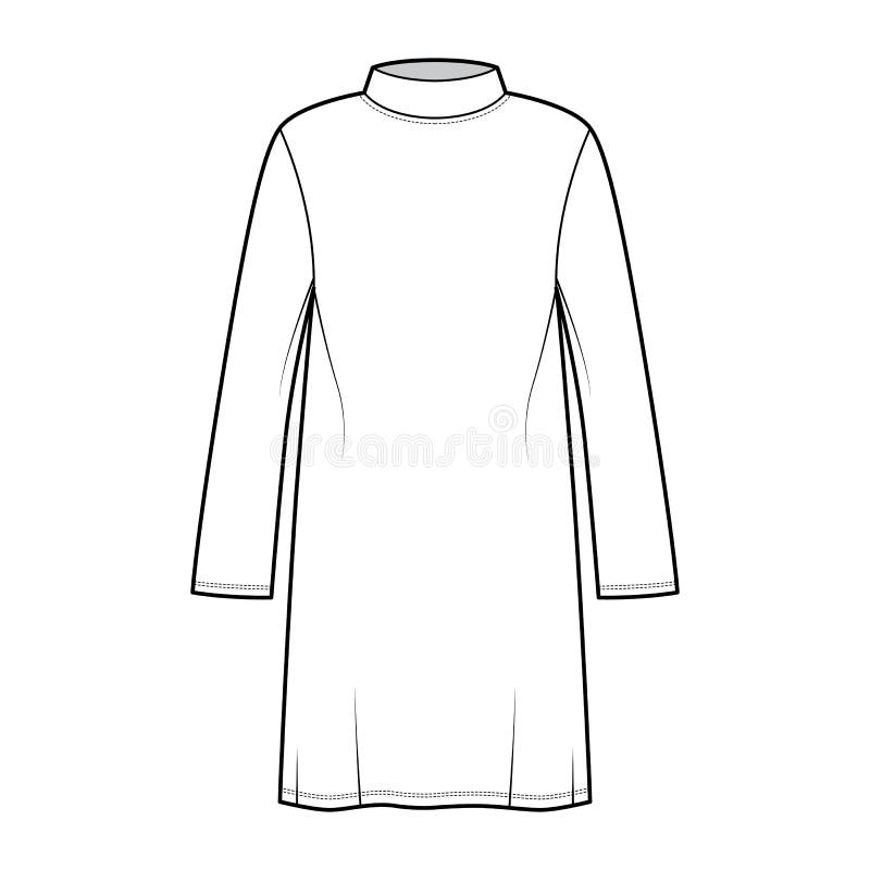 Tunic Sweater Technical Fashion Illustration with Stand-away Collar ...