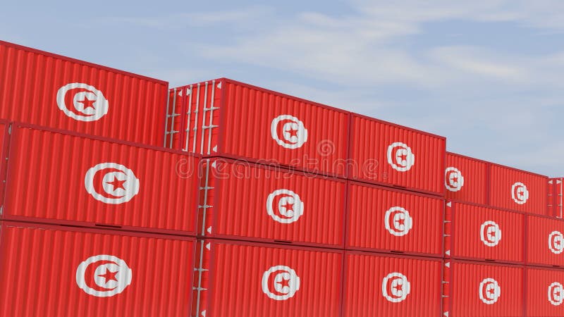 Tunisia Flag Containers are Located at the Container Terminal. Concept ...