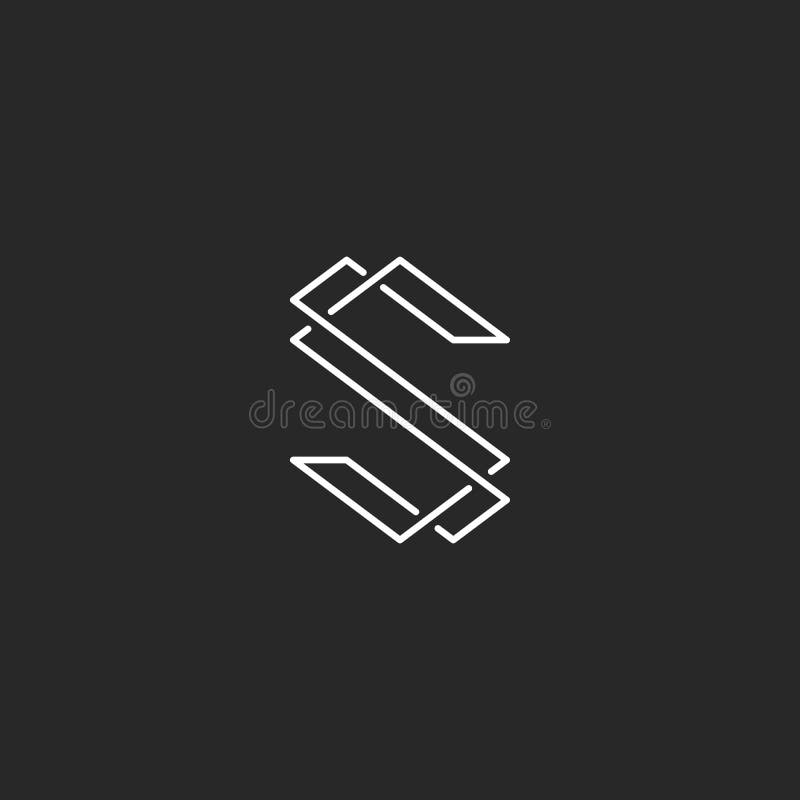 Tunn linje s-bokstavslogo, elegant monogram för affärskort