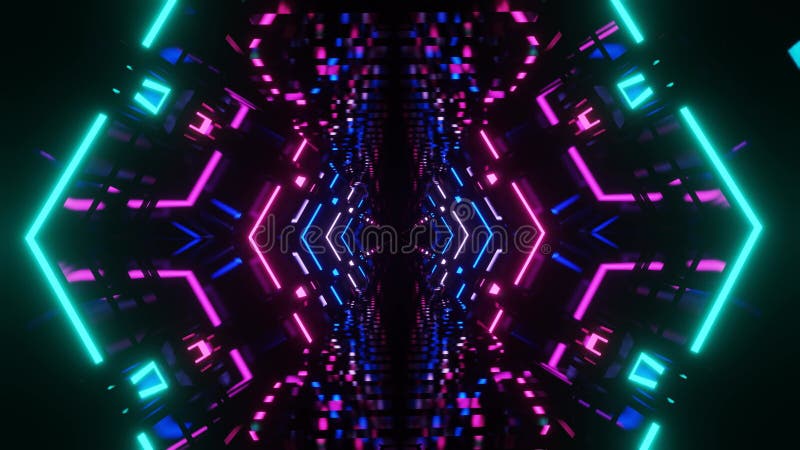 Tunnel abstrait bouché de lumières de néon rose et violet brillant formant un chemin géométrique clips vidéos
