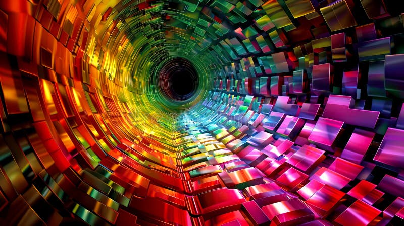 Tunnel astratto a colori vibrante con superfici reflettenti e luce illustrazione di stock