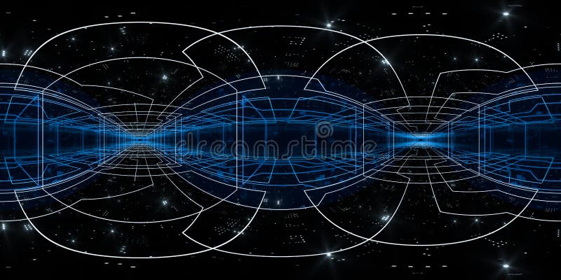 Tunnel buio con brillanti linee di neon rendering 3d illustrazione vettoriale