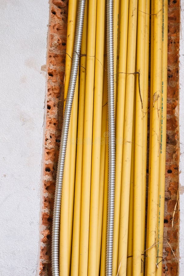 Tunnel with yellow cable for construction. Tunnel with yellow cable for construction