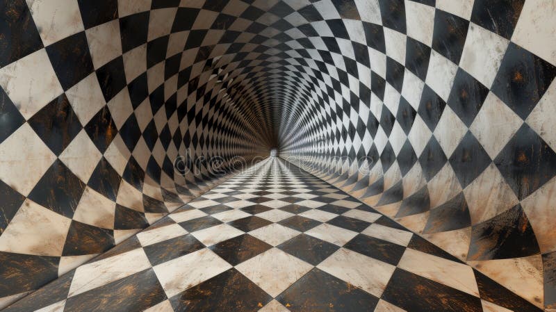 A Tunnel with a Checkered Pattern on the Floor AI Stock Photo Image