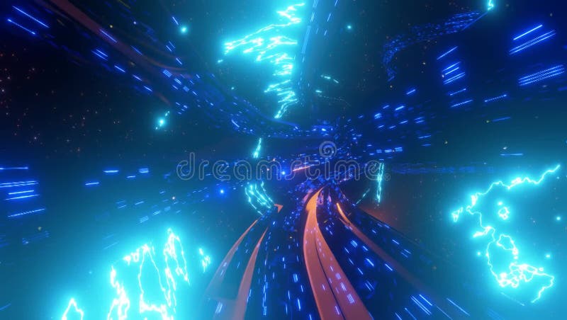 Tunnel cosmique avec lumière bleue et orange néon illustration stock