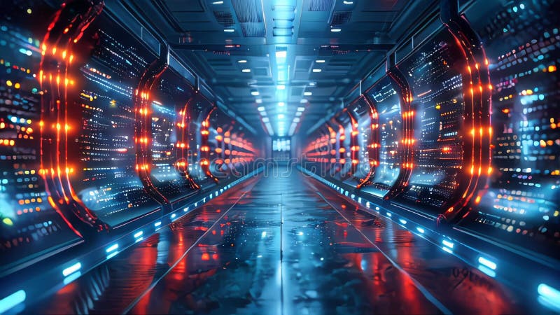 Tunnel d'énergie numérique abstrait multicolore brillant futuriste illustration stock