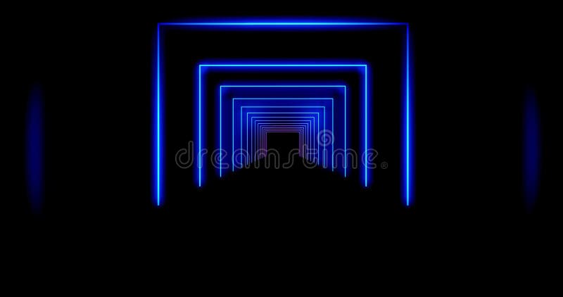 Tunnel de néon rougeoyant sommaires en utilisant des rayons de lumière dans une mosaïque 4k illustration de vecteur