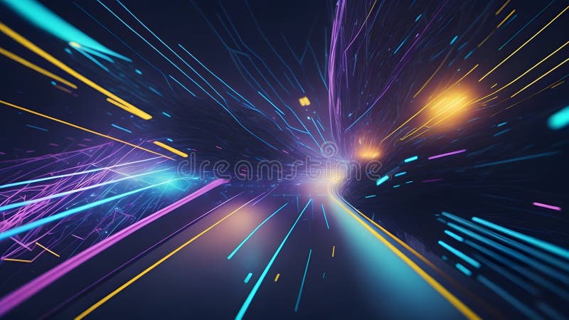 Tunnel futuristico con linee luminose sfondo astratto. aie generativa royalty illustrazione gratis