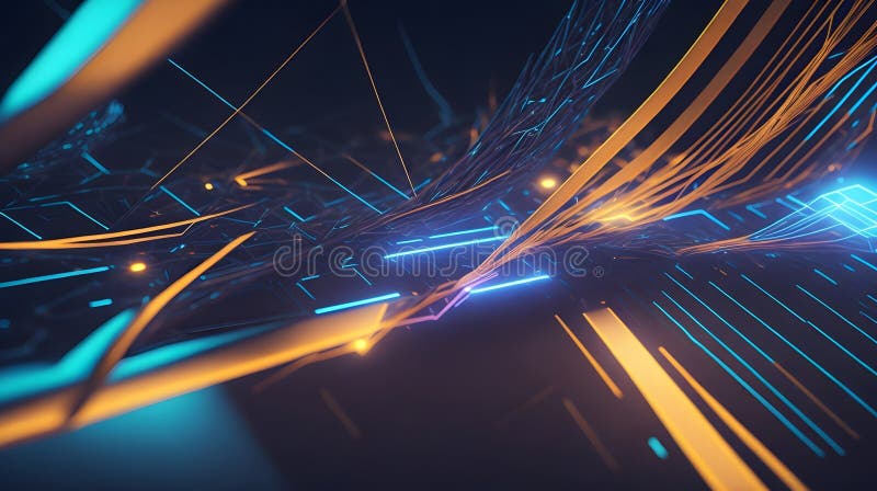 Tunnel futuristico con linee luminose sfondo astratto. aie generativa royalty illustrazione gratis