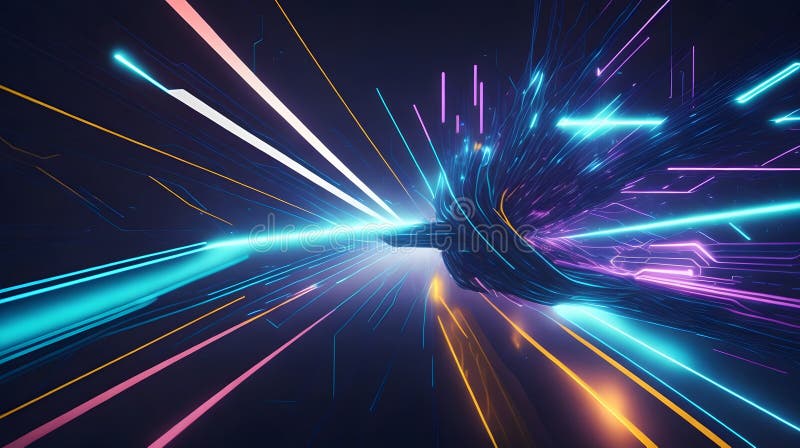 Tunnel futuristico con linee luminose sfondo astratto. aie generativa royalty illustrazione gratis