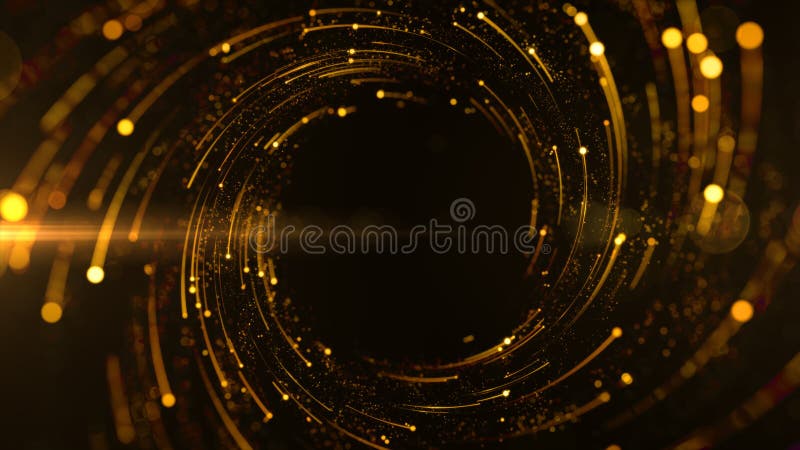 Tunnel gold color digital particles dots and line twist abstract background for new year or important events