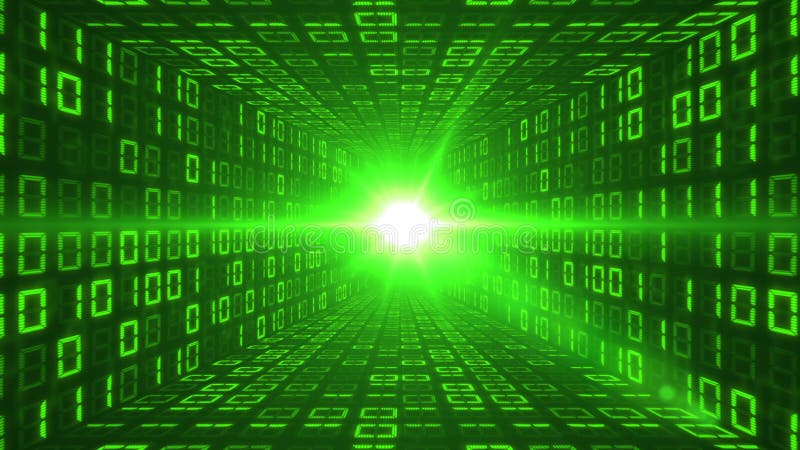 Tunnel of green binary code stock illustration