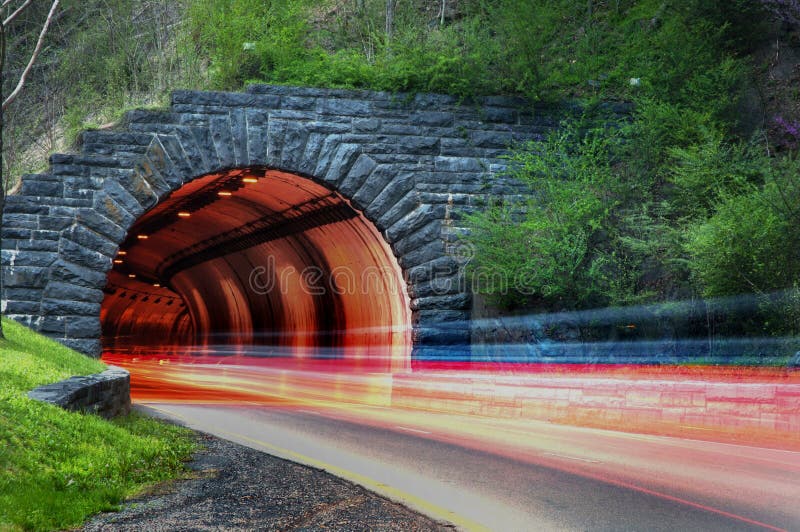 Tunnel with Light Trails Gatlinburg Tennessee Stock Image Image of