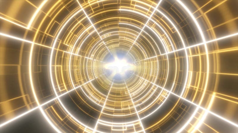 Tunnel lumineux jaune or avec cercles concentriques lumineux et lumière centrale rayonnante évoquant un portail numérique futurist illustration libre de droits