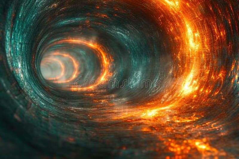 A Tunnel with Orange and Blue Lights in it, AI Stock Illustration