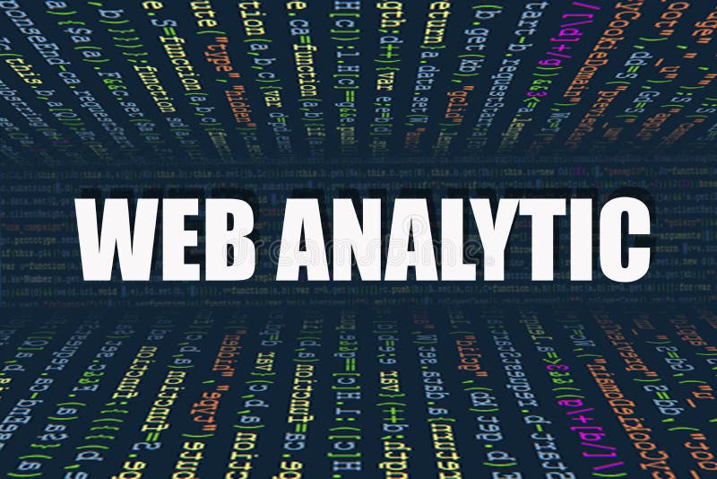 Tunnel van computerprogrammacode Programmeerregels voor code, Java Script, CSS en HTML concept van hackercodering Broncode voor de software met een inscriptie in het midden: WEBANALYTICA