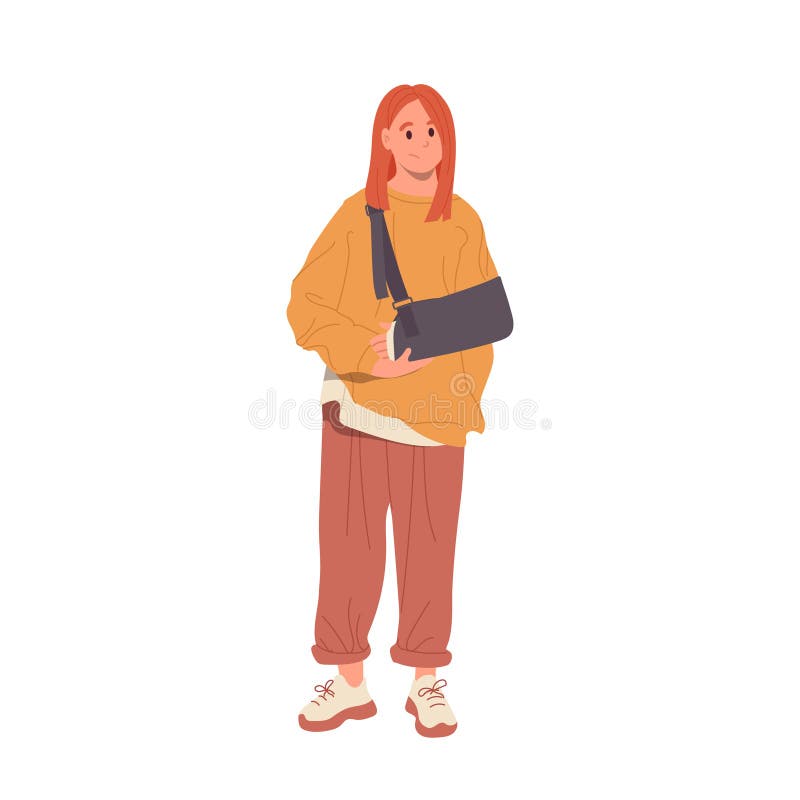 Tunnelbanekartoon med armskada i gips eller ortopedisk sändning isolerad på vitt vektor illustrationer