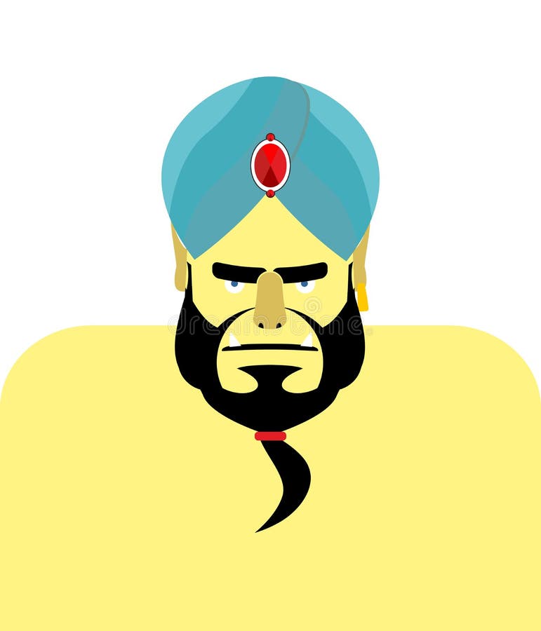Turbante enojado del jeque Emir con la barba Se adorna el turbante azul libre illustration Turbante enojado del jeque Emir con la barba Se adorna el turbante azul libre illustration