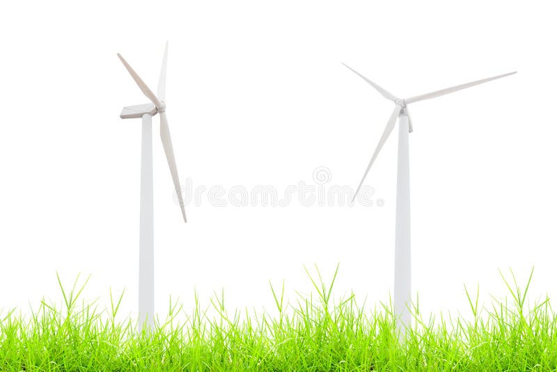 Turbina eólica na grama verde no branco imagens de stock