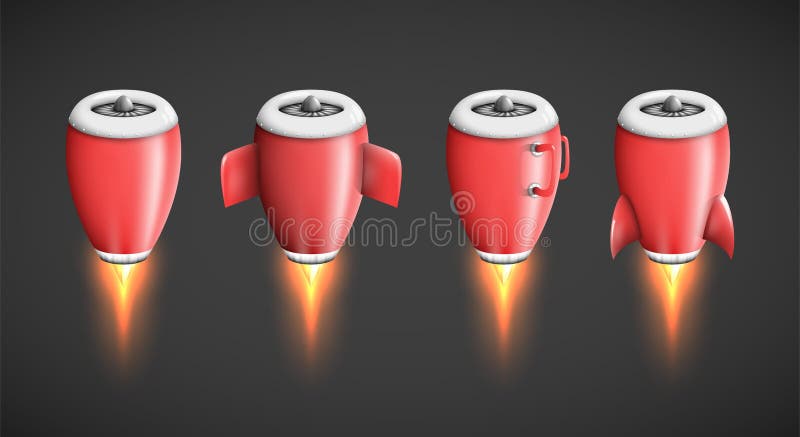 Powerful jet engine turbine as isolated plane part, rocket booster or thruster illustration in cartoon style, product advertisement design element a metaphor of speed and power. Powerful jet engine turbine as isolated plane part, rocket booster or thruster illustration in cartoon style, product advertisement design element a metaphor of speed and power