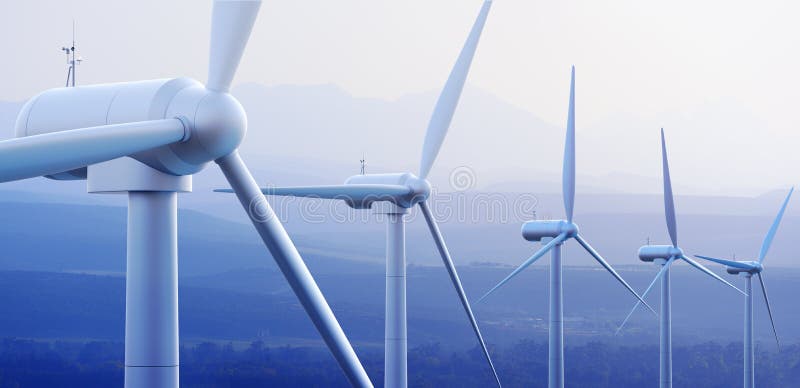 Turbine di vento con le montagne distanti royalty illustrazione gratis Turbine di vento con le montagne distanti royalty illustrazione gratis