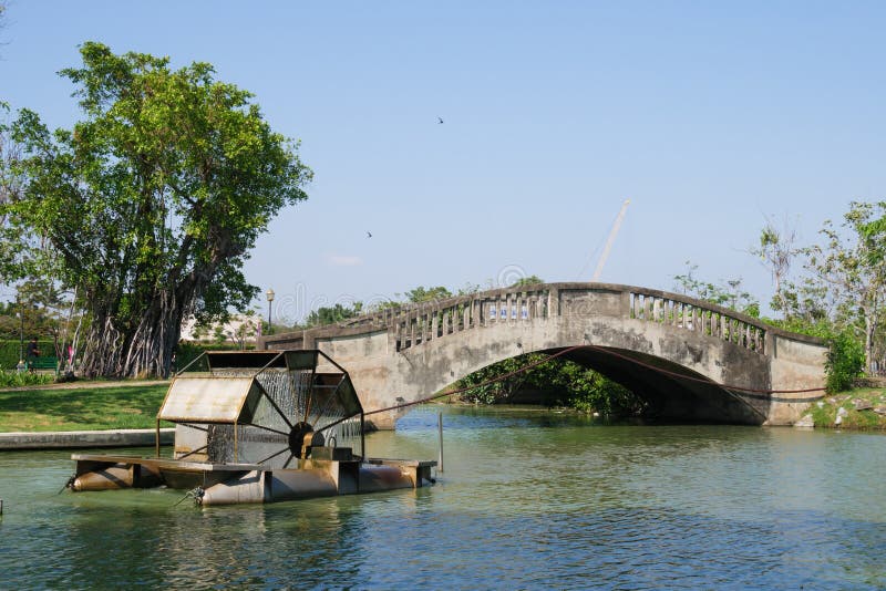 Turbine Rotating Water Bridge and Tree royalty free stock images Turbine Rotating Water Bridge and Tree royalty free stock images