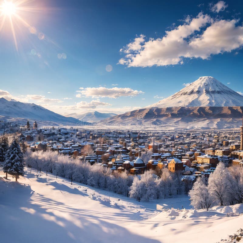 Turcja mount ararat na 5 137 m z widokiem na armenię yerevan. ten śnieżny wulkan złożony składa się z ilustracja wektor