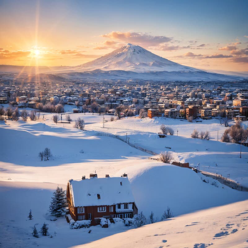 Turcja mount ararat na 5 137 m z widokiem na armenię yerevan. ten śnieżny wulkan złożony składa się z ilustracji