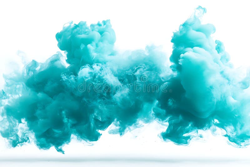 Turcos Ink Cloud Explosion Motion Bakgrund Abstract Teal Smoke on White på White royaltyfri illustrationer