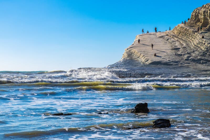 Turecki schody, Scala dei Turchi, jest białymi falezami w Sicily, Włochy fotografia stock Turecki schody, Scala dei Turchi, jest białymi falezami w Sicily, Włochy fotografia stock