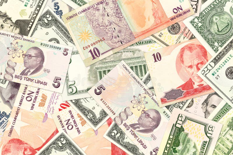 Tureckiego lira i amerykanina dolara banknoty zdjęcia stock Tureckiego lira i amerykanina dolara banknoty zdjęcia stock