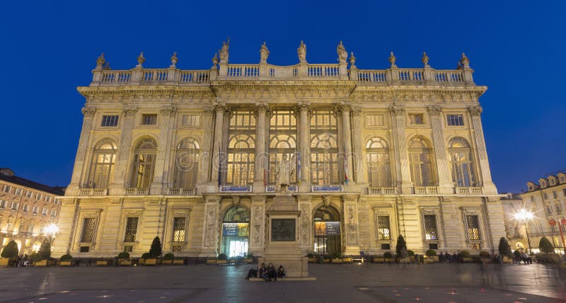 TURIN, ITALY - MARCH 14, 2017: Palazzo Madama at Dusk Editorial ...