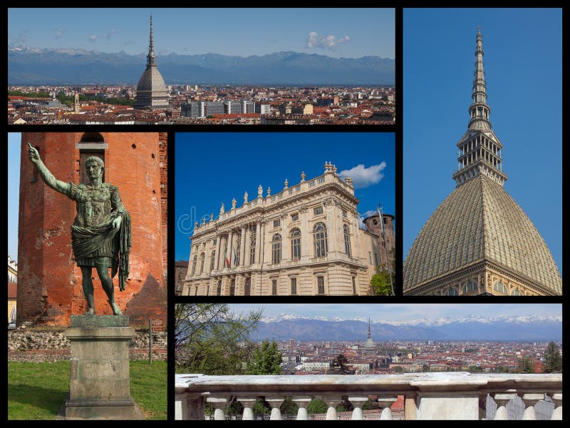 Turin landmarks collage stock photo. Image of city, piazza 54143598