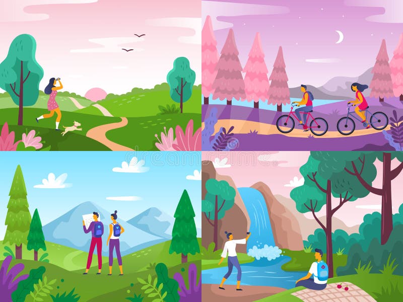 Turismo sulla natura I viaggiatori di alpinismo, viaggiano per esplorare il paesaggio e l'illustrazione piana di viaggio di vetto illustrazione di stock Turismo sulla natura I viaggiatori di alpinismo, viaggiano per esplorare il paesaggio e l'illustrazione piana di viaggio di vetto illustrazione di stock