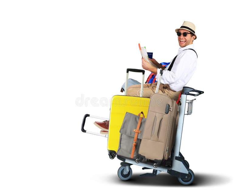 Turistas com bagagem e malas grandes imagens de stock