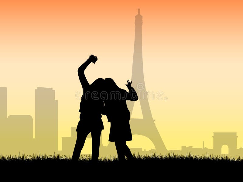 Turistas que tiran una foto en París libre illustration Turistas que tiran una foto en París libre illustration