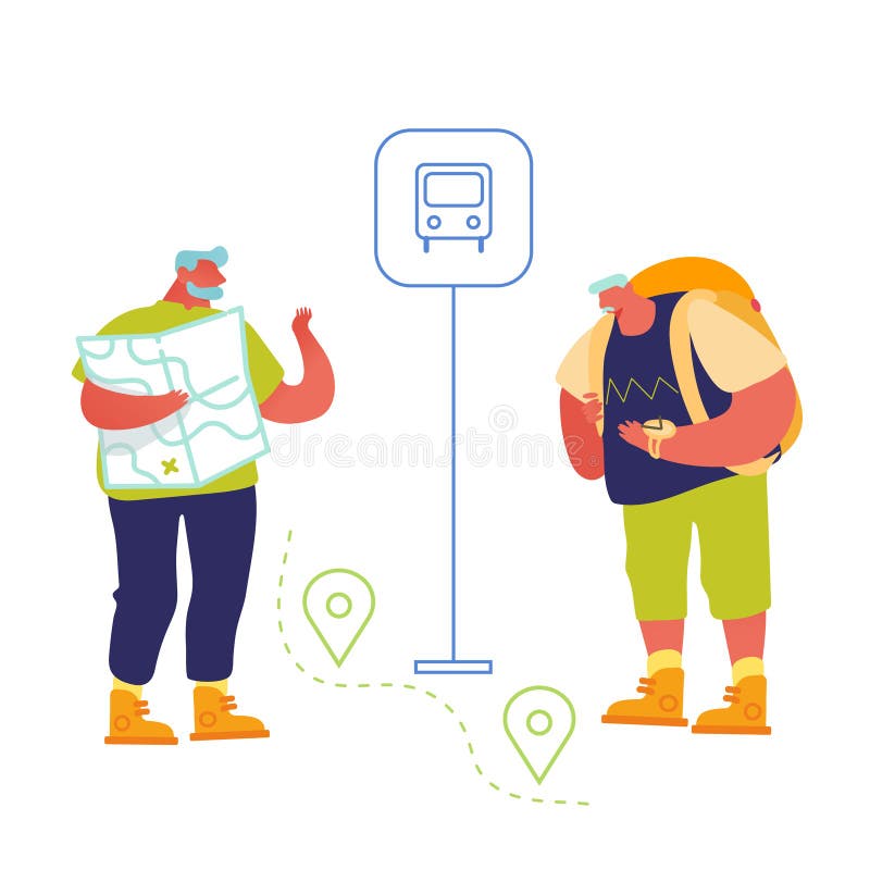 Turiștii seniori care caută locuri în oraș străin utilizând hărți și aplicații mobile cu GPS. bătrânii folosesc tehnologii intelig vector illustration