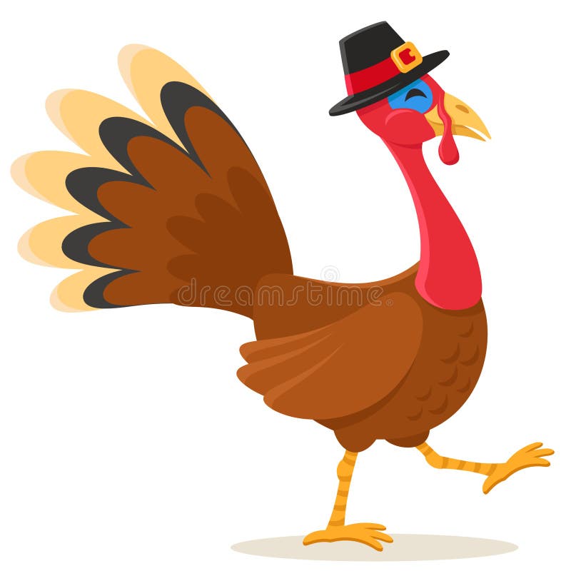 Turkey Bird in a Hat Goes on a White Background. Thanksgiving Day Stock